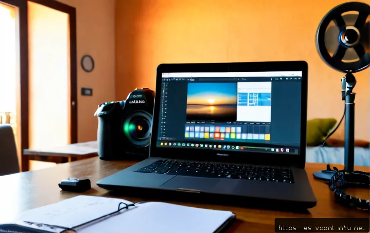 Home 17 영상콘텐츠 제작의 실질적인 시간 관리 방법 - Photorealistic home video production workspace for a Spanish-speaking creator, a focused adult edito...